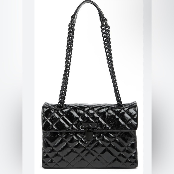 Kurt Geiger Brixton Drenched Patent Leather Shoulder Bag Black Chain - Picture 1 of 13